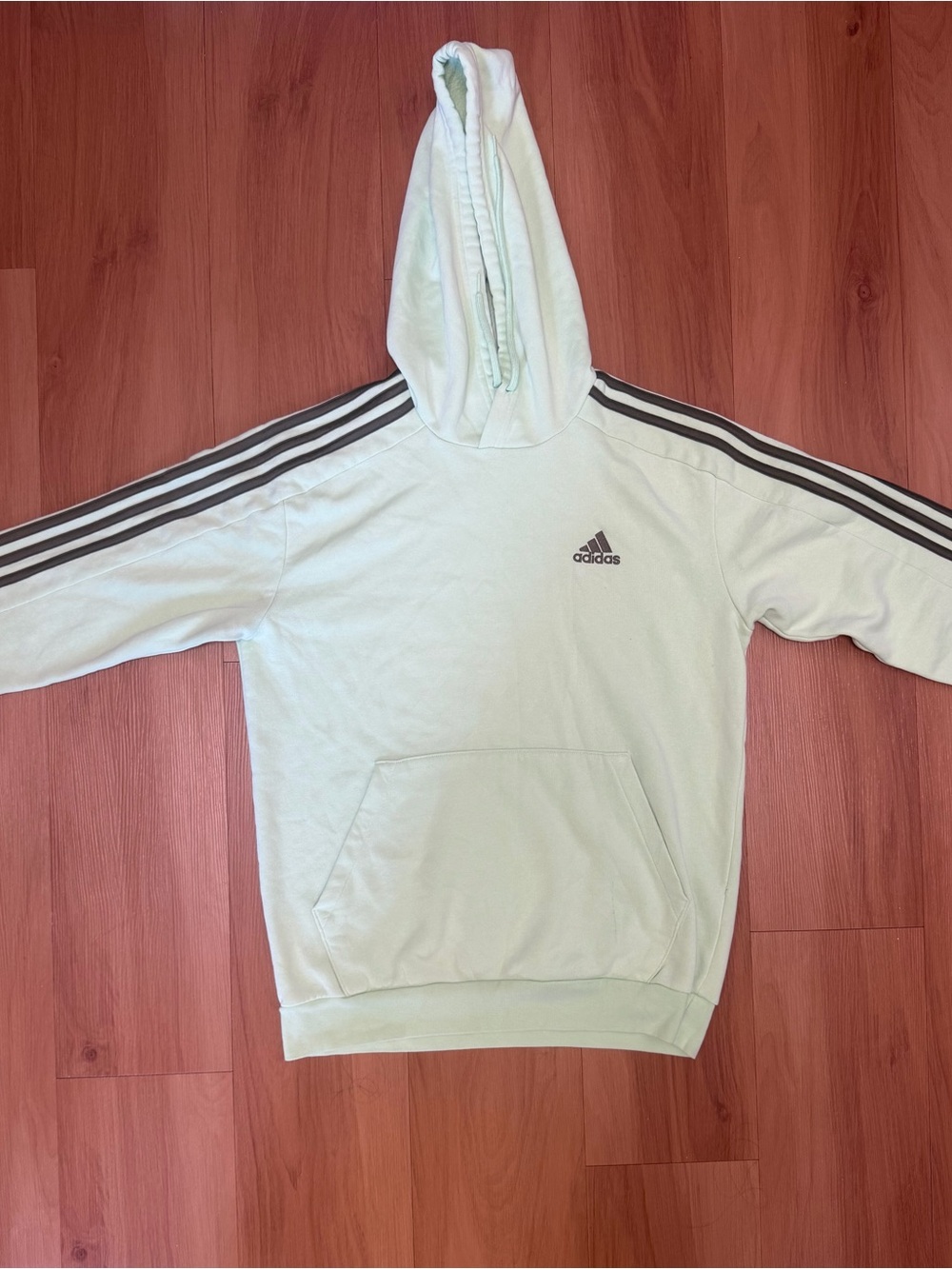 adidas Men’s Pale Mint Green Crewneck Hoodie with Three Stripes